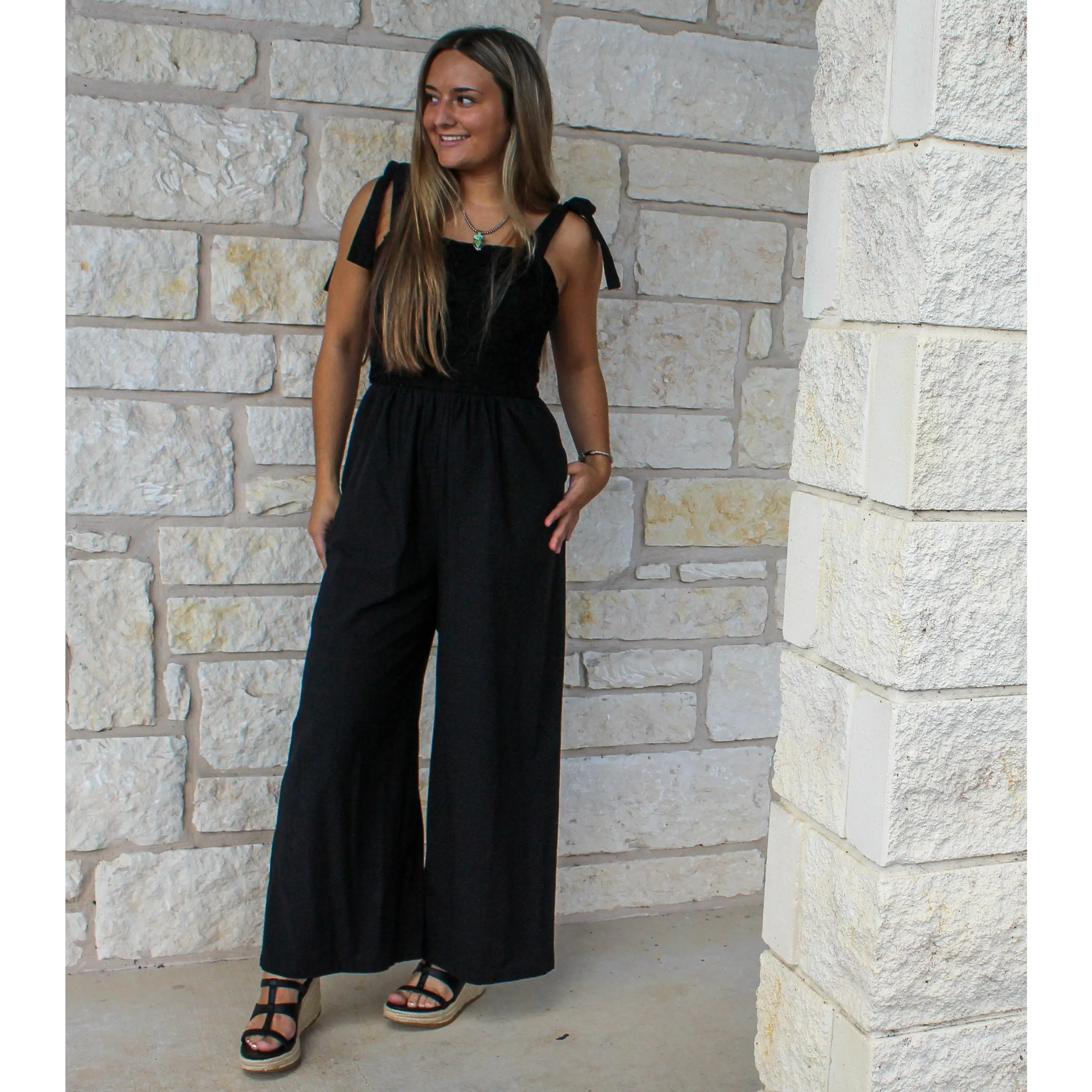 In February Black Crochet Jumpsuit