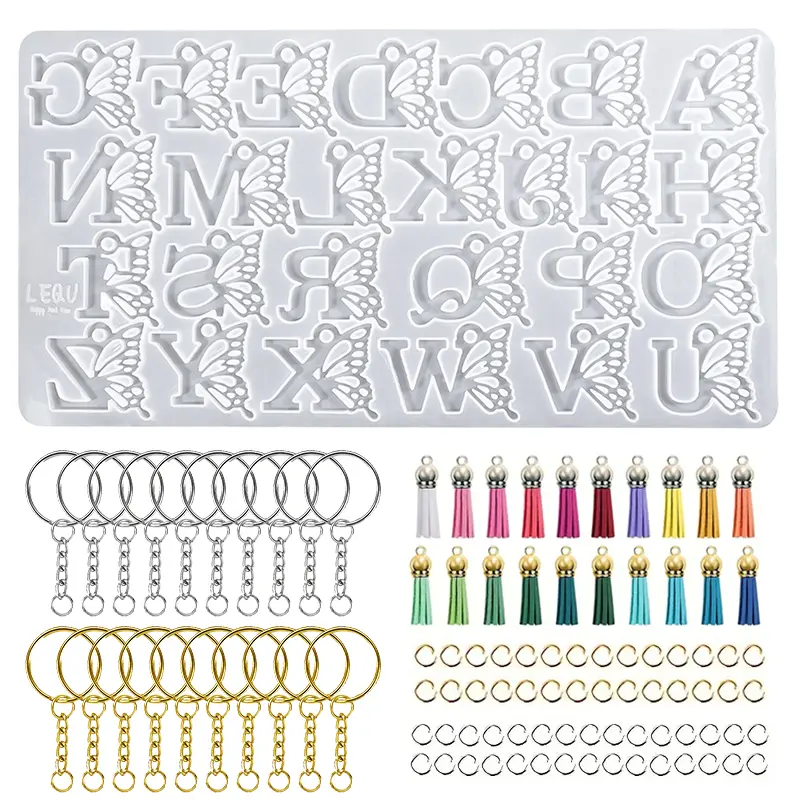 LEQU 61pcs Resin Butterfly Letter Silicone Mold Set - DIY Jewelry Making Supplies, Beading Keychain Earrings Pendants Craft Kit, Bestie Gifts, Diy Craft Set