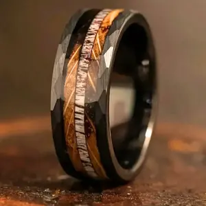 Wedding Rings, Whiskey Barrel Rings, Wood Grain and Burnt Antlers of Whiskey Barrel, Wedding Jewelry, Engagement