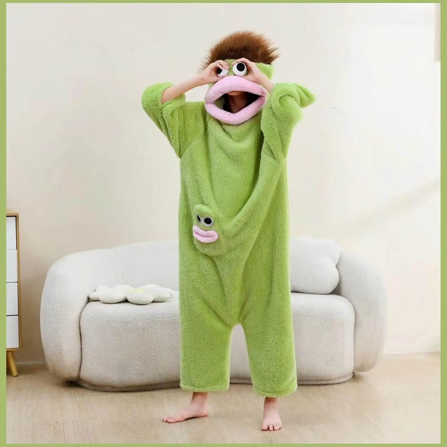 Unisex Funny Big Mouth Monster Plush Hooded Onesie Sleepwear