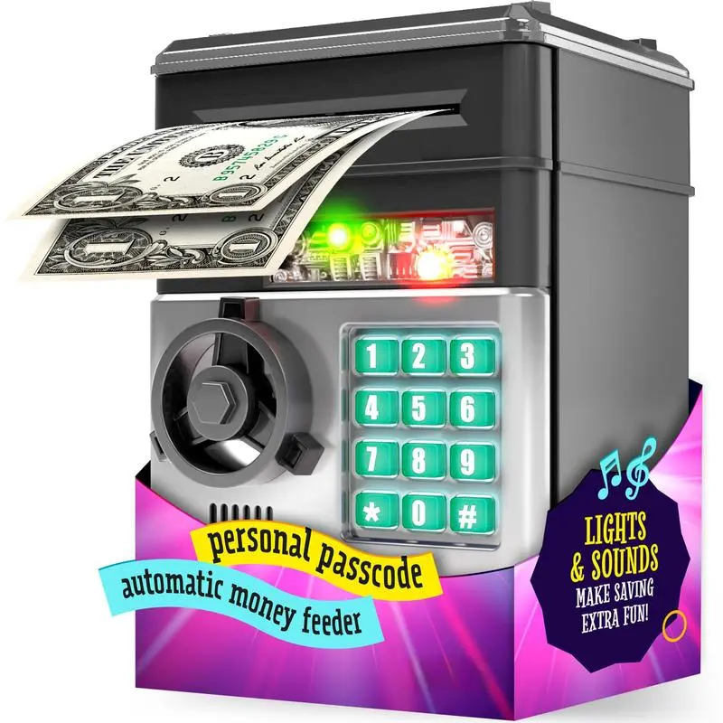 Piggy Bank for Boys Adults, Electronic ATM Coin Cash Bank with Password Code Lock and Auto Grab Bill Slot, Large Capacity Coin Bank Money Jar for Adults, Designed for All US Coins