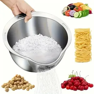 Stainless Steel Rice Washer Strainer Bowl - Multi-Use Kitchen Colander-Side Drainer for Quinoa, Fruits, Vegetables & Beans, Durable Kitchen Colander，Dishwasher Safe- Ideal Home Cooking Accessory