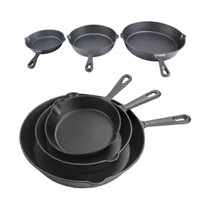 Saute Fry Pan - Pre-Seasoned Cast Iron Skillet Set 3-Piece, Cast Iron Grill Pan, Frying Pans, Saute Fry Pan, 6 Inch, 8 Inch and 10 Inch Cast Iron Set (Black)
