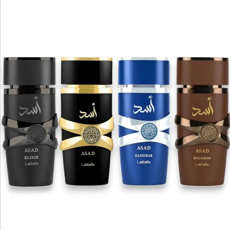 Lattafa Perfumes | Asad Elixir + Asad + Asad Zanzibar + Asad Bourbon | Eau De Parfum | 100 ML | Black Pepper - Citrus & Vanilla Notes