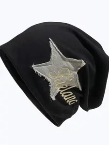 American Street Culture Influence Star Unique Fashionable Embroidery Beanie Hat, Unisex Diverse Gender Appeal Autumn Winter Hip Hop Fitted Construction Pile Cap, Sweet Cool Vintage Cold Hat for Men Women Stylish Hat Embroidered Hat