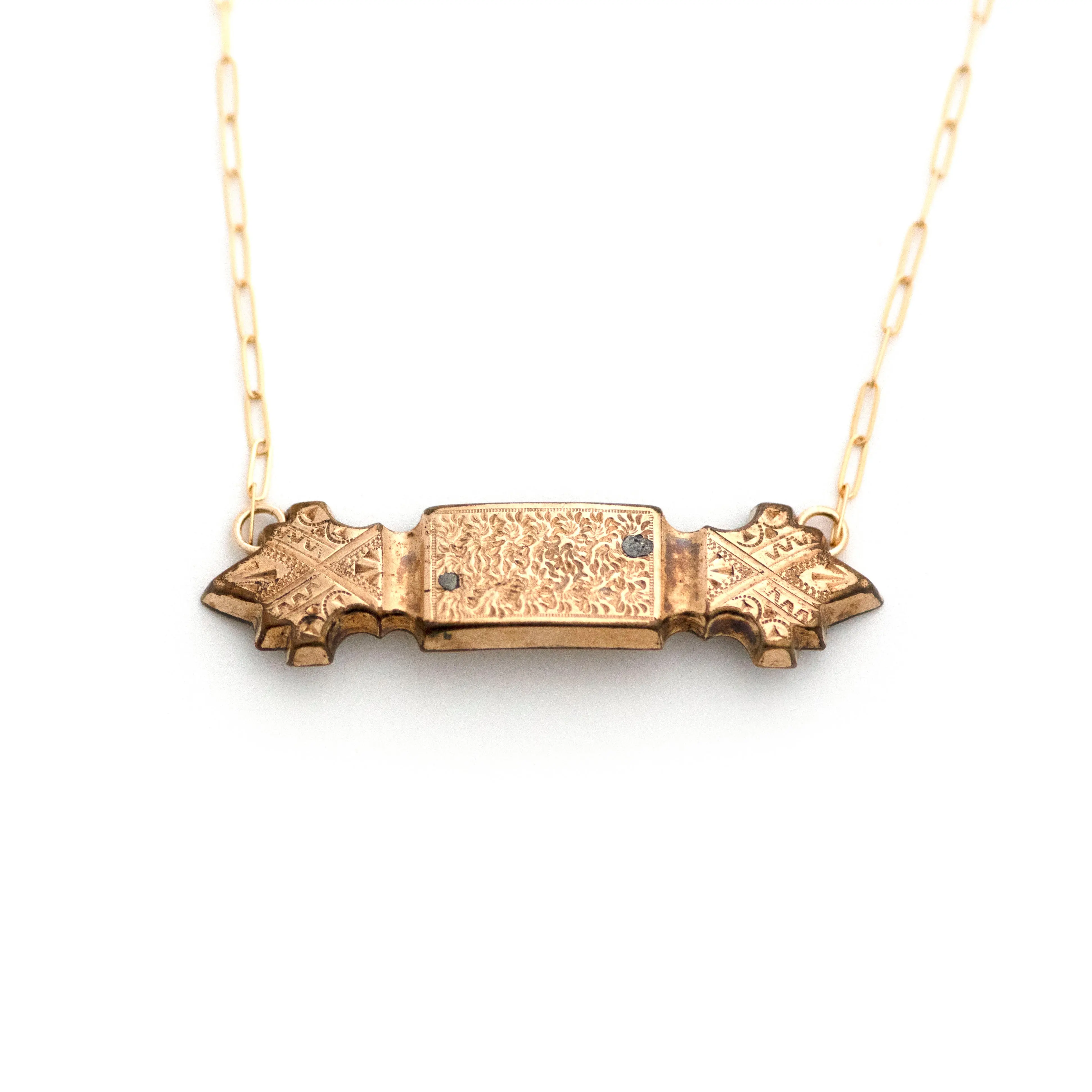 Antique Chasing Curved Bar Pin Necklace