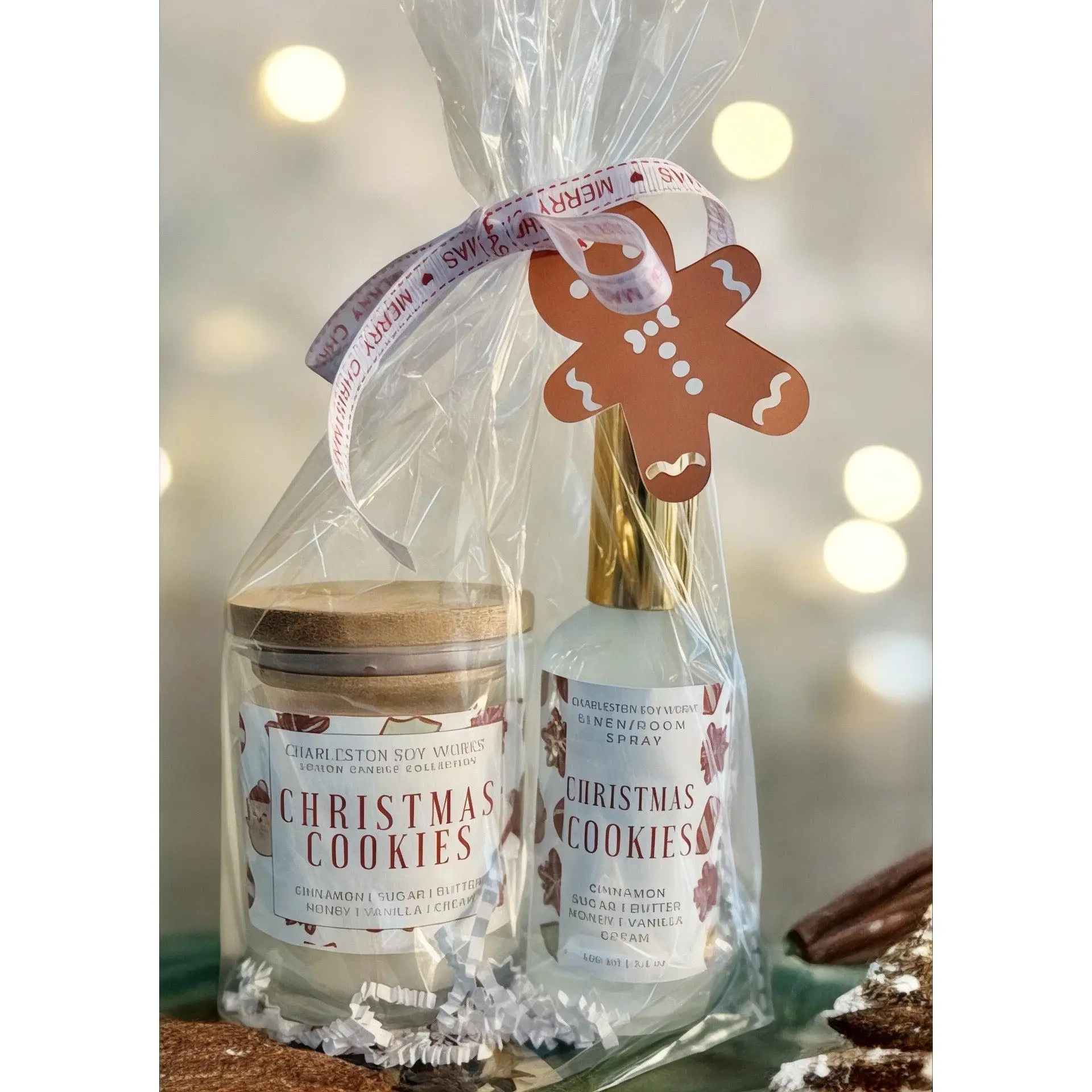 Christmas Cookies Holiday Bag - Exclusive Bundle with Fragrance Mist & Lotion Candle - Cinnamon, Butter, Vanilla Scent - Organic Soy Wax - Calorie-Free - Perfect Gift