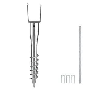 VEVOR Ground Screw, No Dig Ground Anchor 4 Pack 3.94x 2.76x 27.56 in DIY Screw in Stake, Includes 6 Lag Bolts a Rebar, U-Shape Heavy Duty Steel Post Holder, Great for Mailbox and Fence PostsVEVOR Super Brand Day