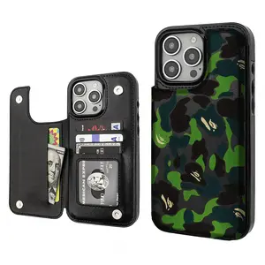 CAMO Camouflage Aesthetics Pattern Phone Cases Compatible For With iphone 17 16 15 14 13 12 PRO PLUS MAX Air PU Brown Durable Flip High quality Leather Credit Card Bag Holder Mother Gift Wallet Shockproof Anti-Drop Full Protection Phone Cases Shell Cover
