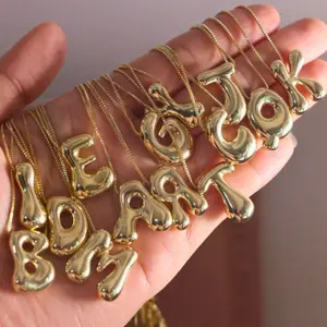 Chunky Balloon Letter Necklaces for Women - Stainless Steel and Copper Letter Pendant, Fashion Balloon Jewelry Gift,  anniversary necklace