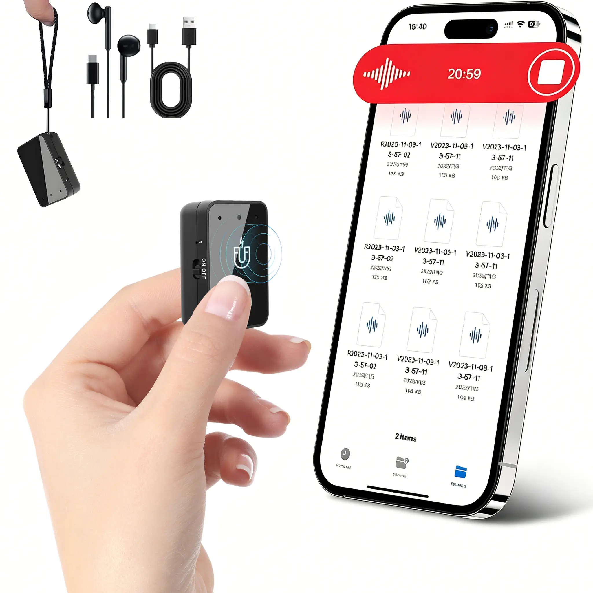 Mini Voice Activated Recorder With Ai-Intelligent Noise Reduction, 45H continuous recording, USB-C Listening Devices For Lectures/Interviews/Meeting