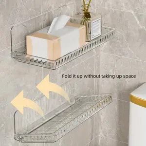 1pc Transparent Wall-mounted Storage Box, Floating Wall Shelf, Clear Bathroom Shelf Organizer, Free Punching Cosmetics Rack, Kitchen Bathroom Supplies