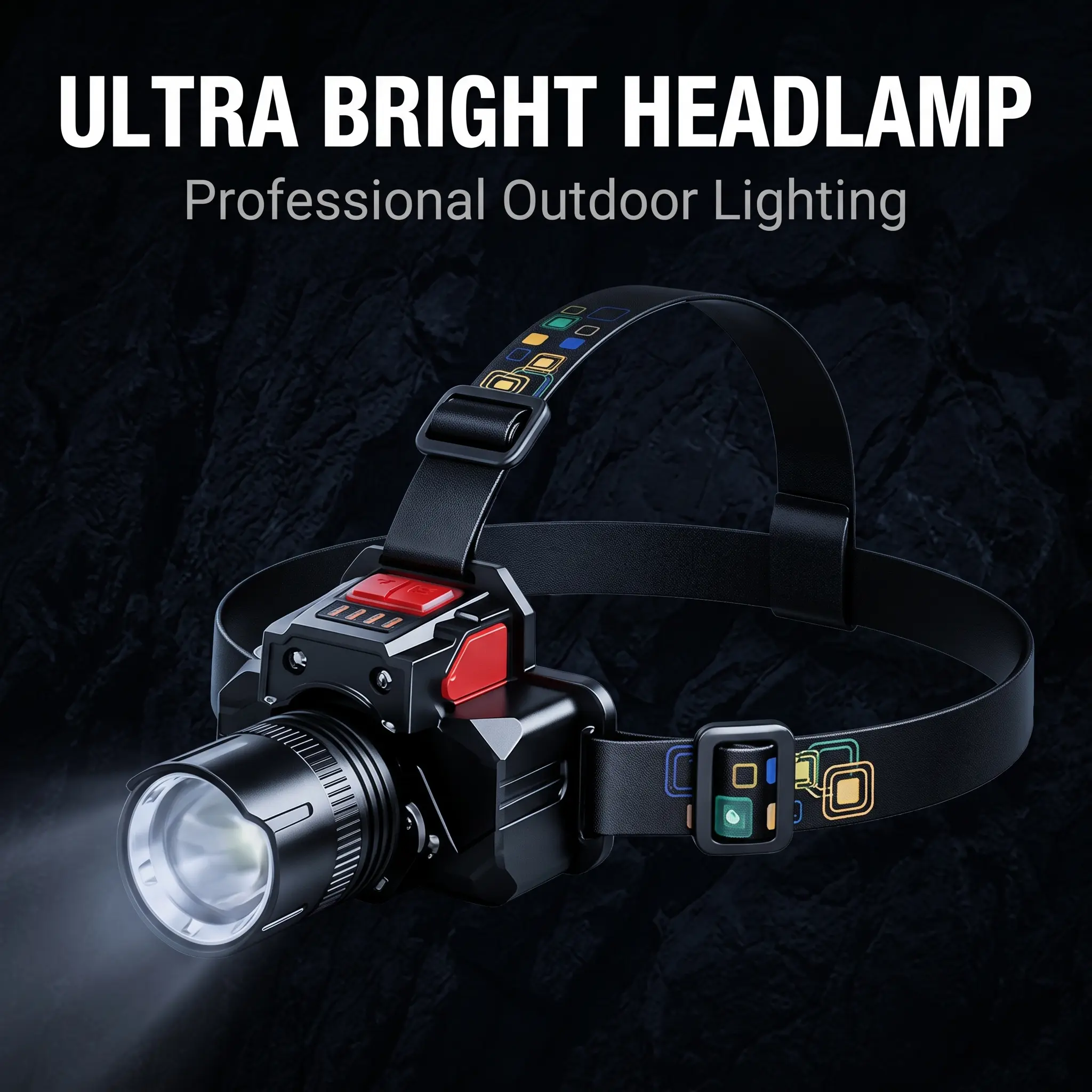 Rechargeable Zoomable LED Headlamp - 90° Rotating, IPX6 Water Resistant, Lightweight Wear, Power Indicator, Multiple Light Modes, for Camping, Hiking