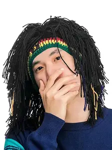 Creative Handmade Wig Beard Hat, Unisex Knitted Woolen Dreadlock Loc Cap for Autumn Winter, Funny Casual Beanie for Men Women, Unique Gift Idea