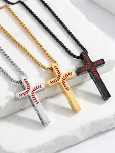 3-piece Easter Gift Set - Baseball Cross Necklace with Bible Verse Cross Pendant, 316L Stainless Steel Chain / Religious Gift for Boys and Men / Colorfast // Festival / Party / Ideal Gift