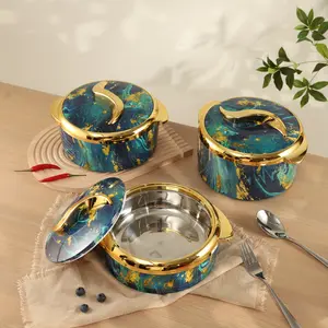 3pcs, Food Warmer, Insulated Stainless Steel Food Warmers With Lids, Hot & Cold Food Storage, Buffet Serving Bowls, Keeps Food Hot Or Cold, Multi-Color Thermal Casserole Dish Set, Ideal For Parties, Buffets, Outdoor Work, 1.5L + 2L + 2.5L