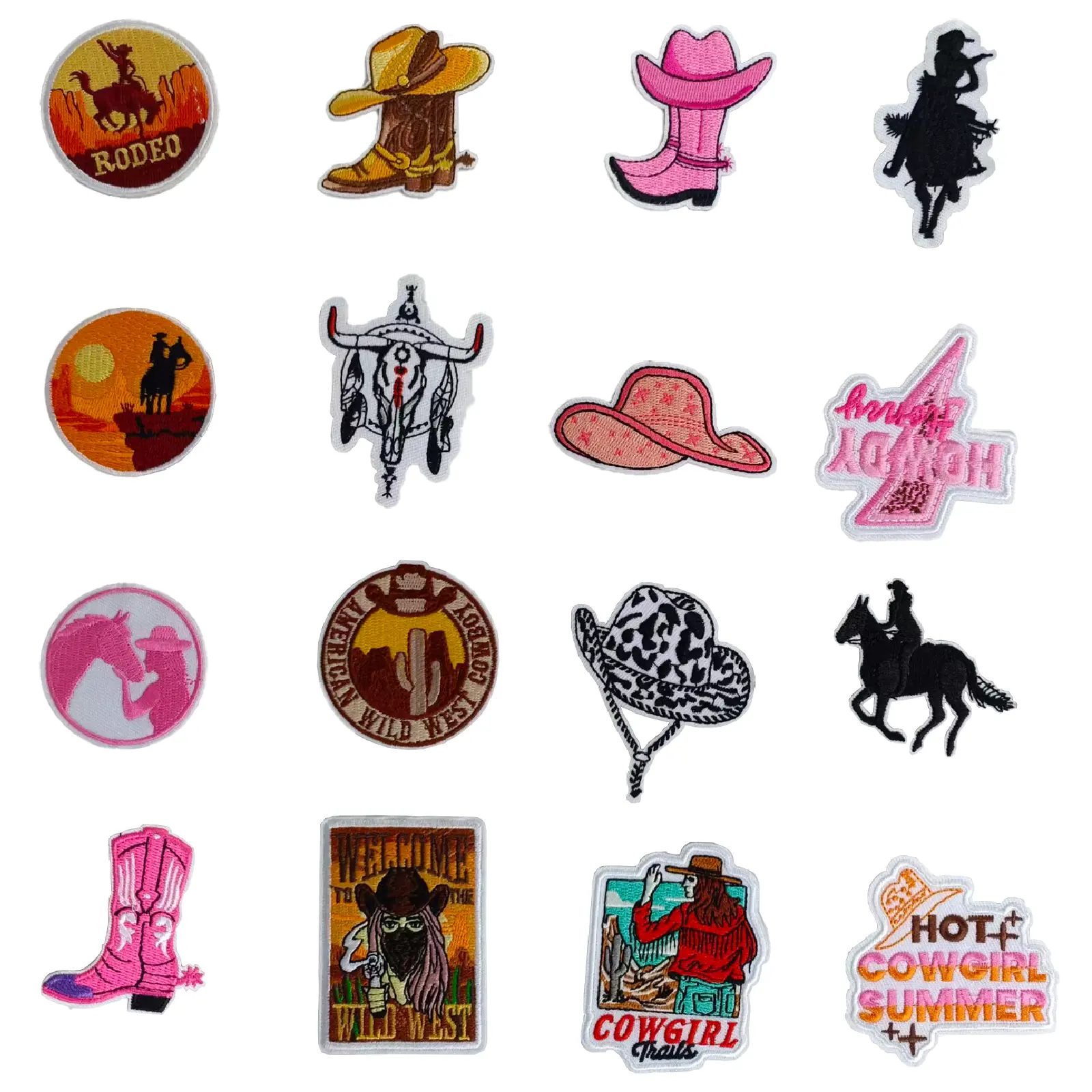 Iron on Patches (16 Pcs) - Western Cowgirl-Cowboy Classic Embroidered Thread Patches, Polyester Ban, Iron-on or Sew-on for Jean Jacket Outfits, Daily Outfits, Party Decoration, Clothing DIY Supplies