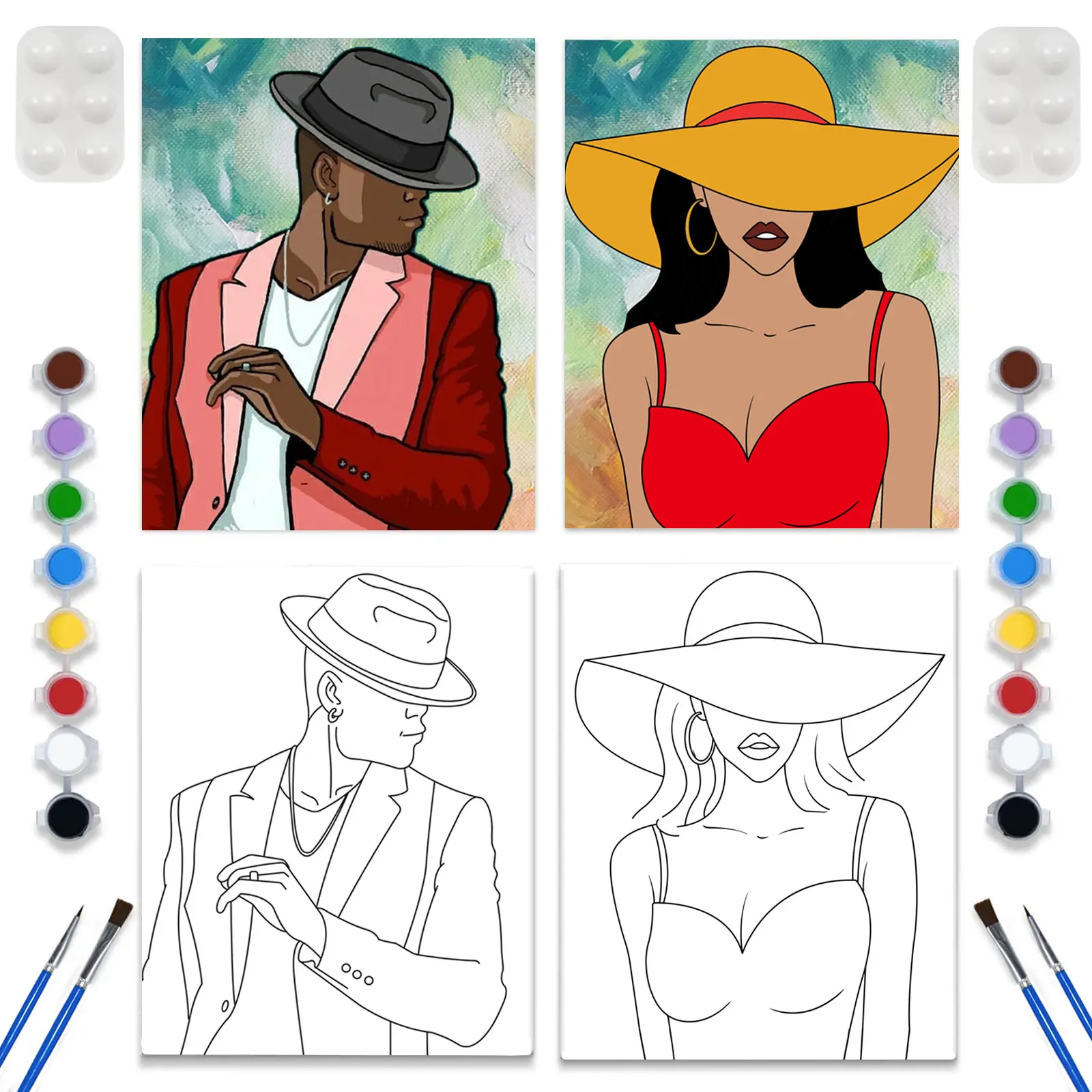 2 Pack Sip and Paint Kit for Adult's Date Night Pre Drawn Canvas for Painting for Adults 8x12 Pre Drawn Canvas Paint Night Kit for Adults Art Crafts Creative Art Kit