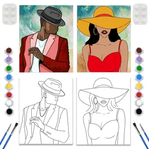 2 Pack Sip and Paint Kit for Adult's Date Night Pre Drawn Canvas for Painting for Adults 8x12 Pre Drawn Canvas Paint Night Kit for Adults