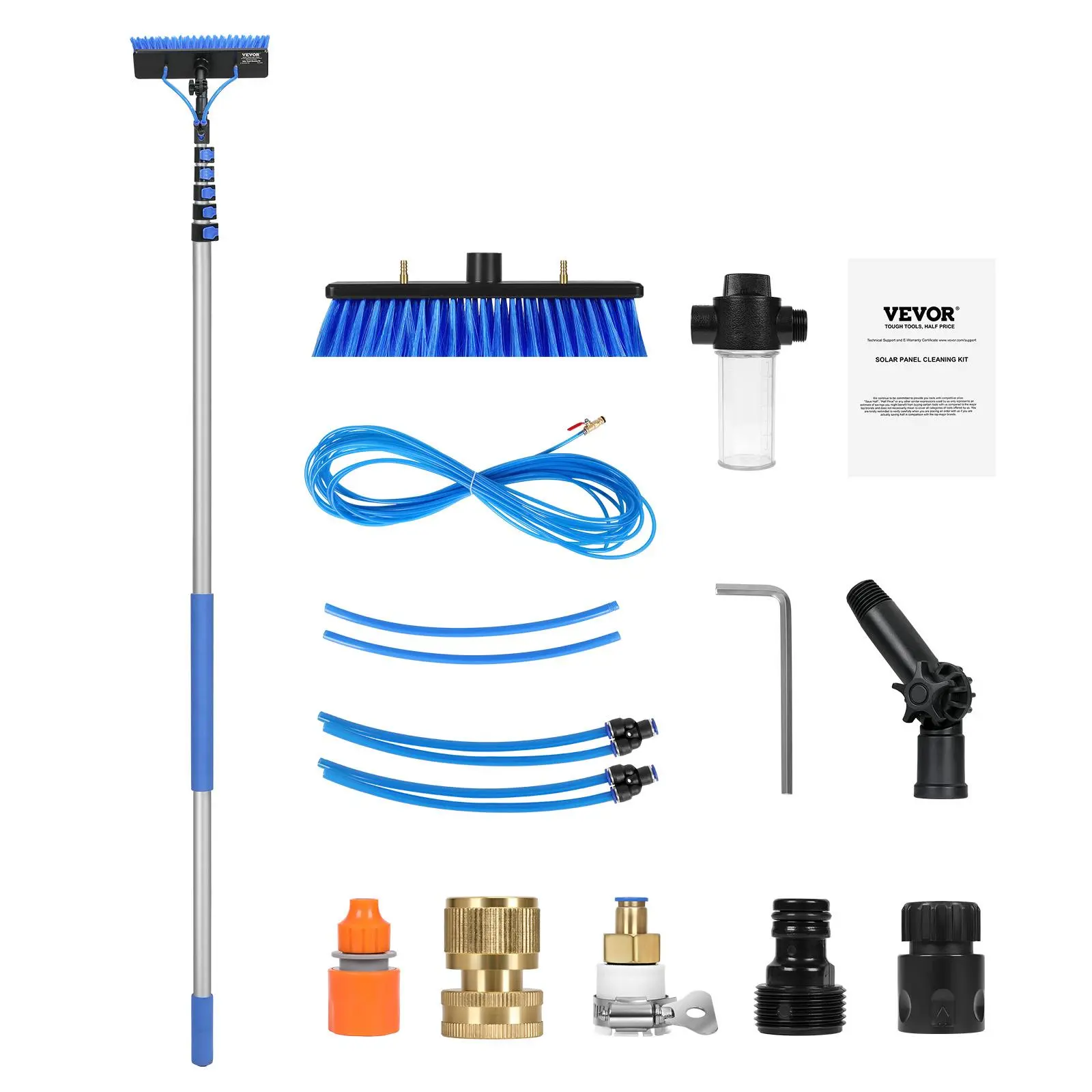 VEVOR 36ft Aluminum Alloy Water Fed Pole Complete Kit, 10.5 lbs Outdoor Window Cleaning Tool, Extendable Handle, 180° Rotating Head, 65.6ft Hose, Durable & Sturdy for Residential Use