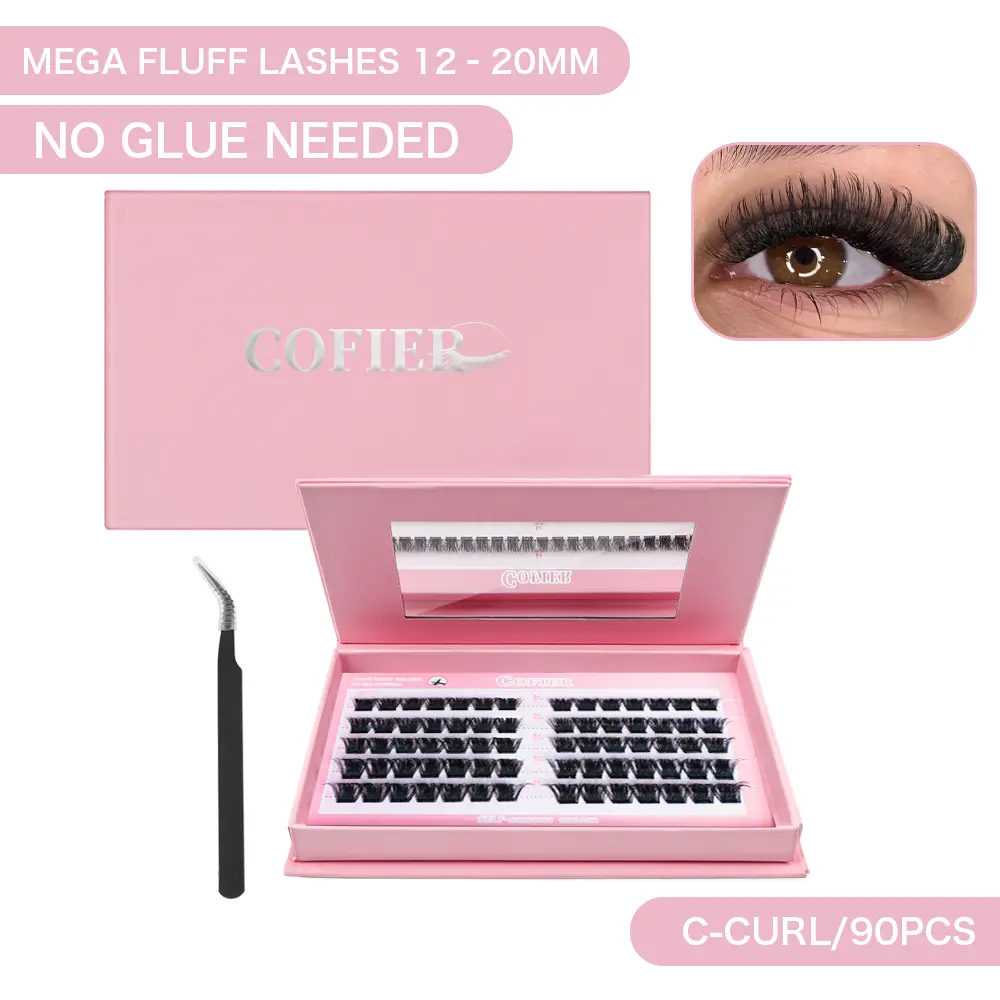 Cofier 200D Volume Lash Clusters No Glue Needed Easy Wear Reusable DIY Lash Kit for Bold Glam Look 70/80 PCS Self Adhesive Clusters Fluffy False Eyelashes Synthetic Lightweight Makeup Gift Cosmetic