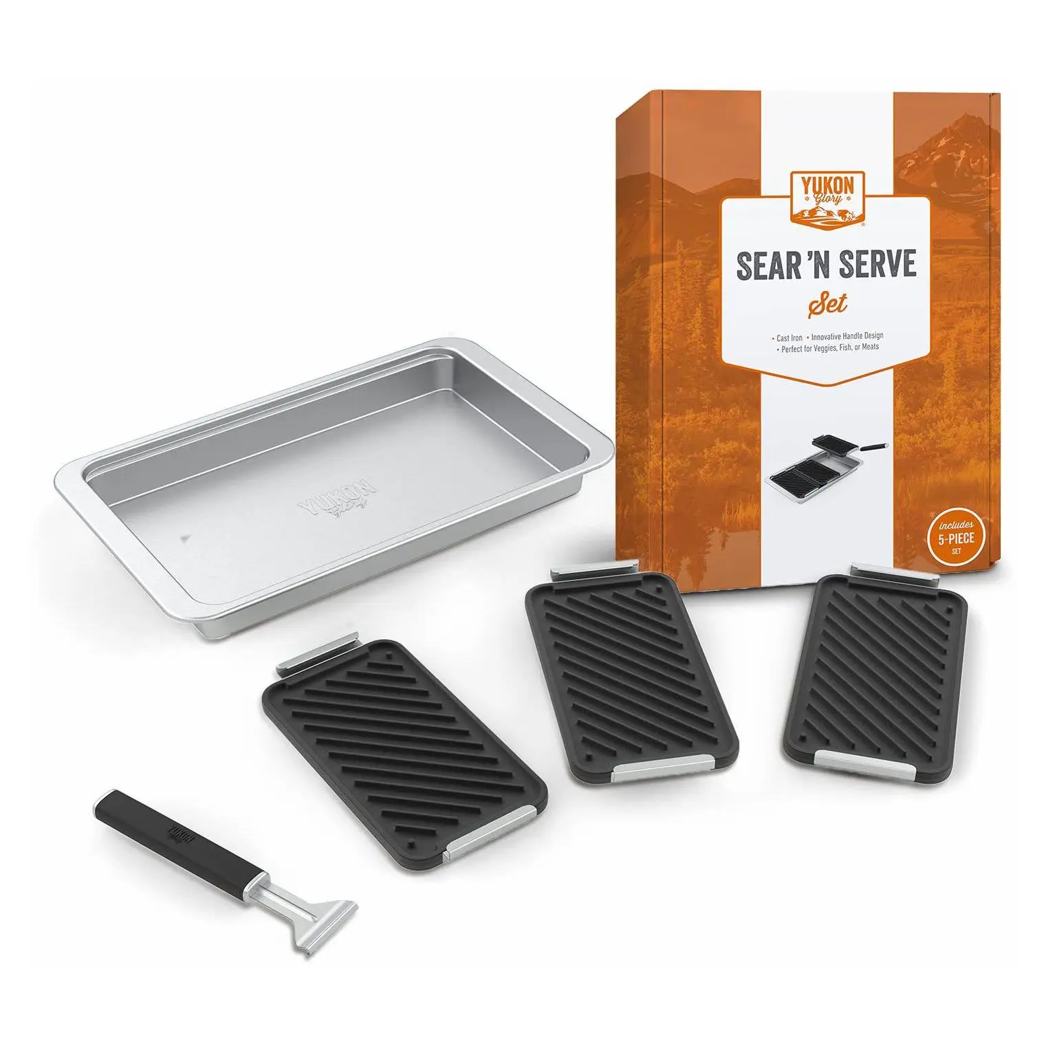 Yukon Glory SEAR 'N SERVE Set of 3 Cast Iron Grilling Baskets