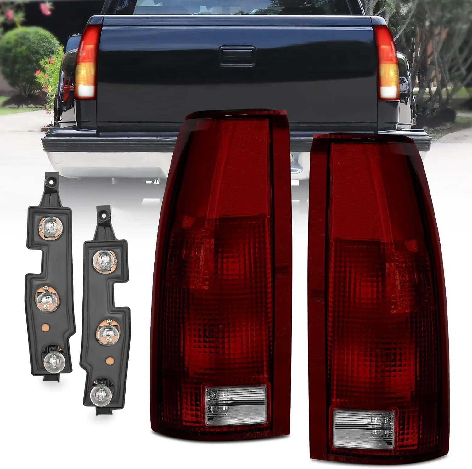 Nilight Dark Red Lens Taillight Assembly Pair, Car Light Bulbs Compatible with 1988-1999 Chevy GMC C/K Suburban Blazer Tahoe Yukon, 2000 Cadillac Escalade Car Accessories