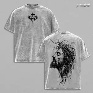 Jesus Christ Crown of Thorns T-Shirt Vintage Washed, Christian Faith Graphic Tee, Religious Oversized Shirt, Jesus Apparel, Christian Bible Verse, Easter Christmas Outfit, Church Outfit