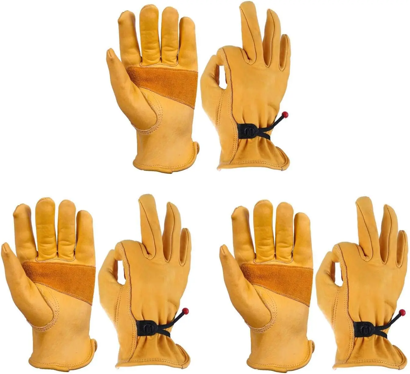 OZERO TikTokShopBlackFriday Leather Work Gloves for Men M Size 3 Pairs Cowhide Leather Working Gloves for Driving Heavy Duty Mechanic Ranch Men and Women Gardening Leather Glove