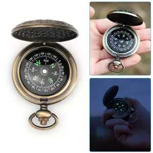 Vintage Pocket Watch Compass, Luminous Indicator, Compact Outdoor Navigation Tool, for Mountaineering, Adventures, Hiking