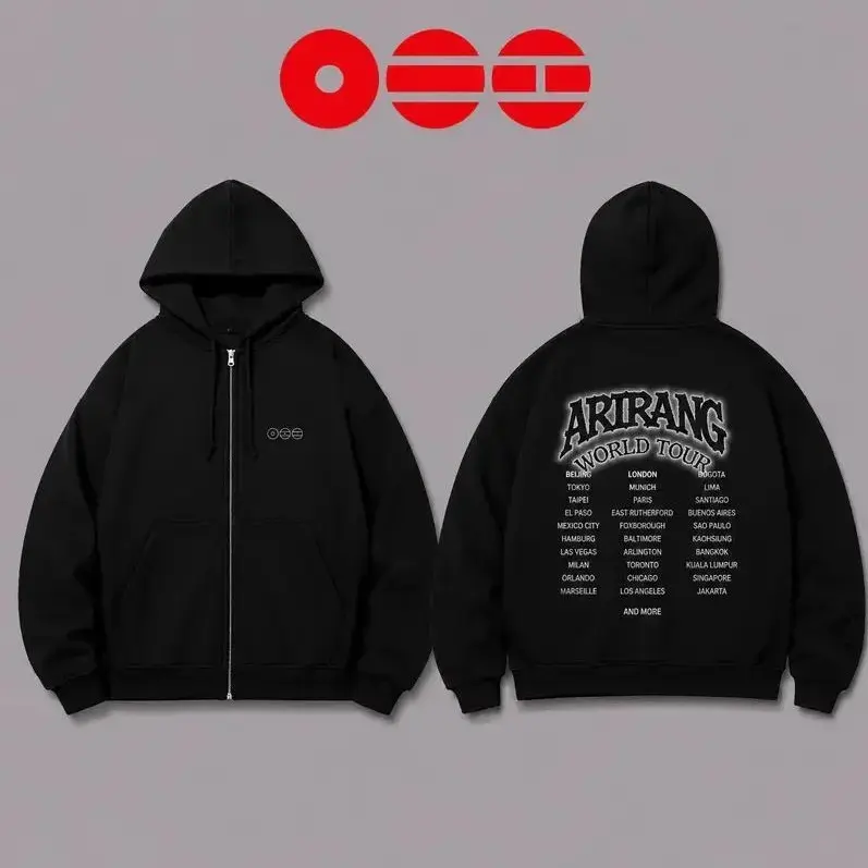 Retro ARIRANG Kpop Hooded Zip Sweatshirt | Kpop Merch, 2026 Kpop Tour Merch | Hoodie Zip Concert Outfit, Hooded Sweatshirt With Front Pocket, Casual Daily Streetwear, Zip Hoodie, Trendy Graphic Hoodies, Hooded Top, Music Fan Gift
