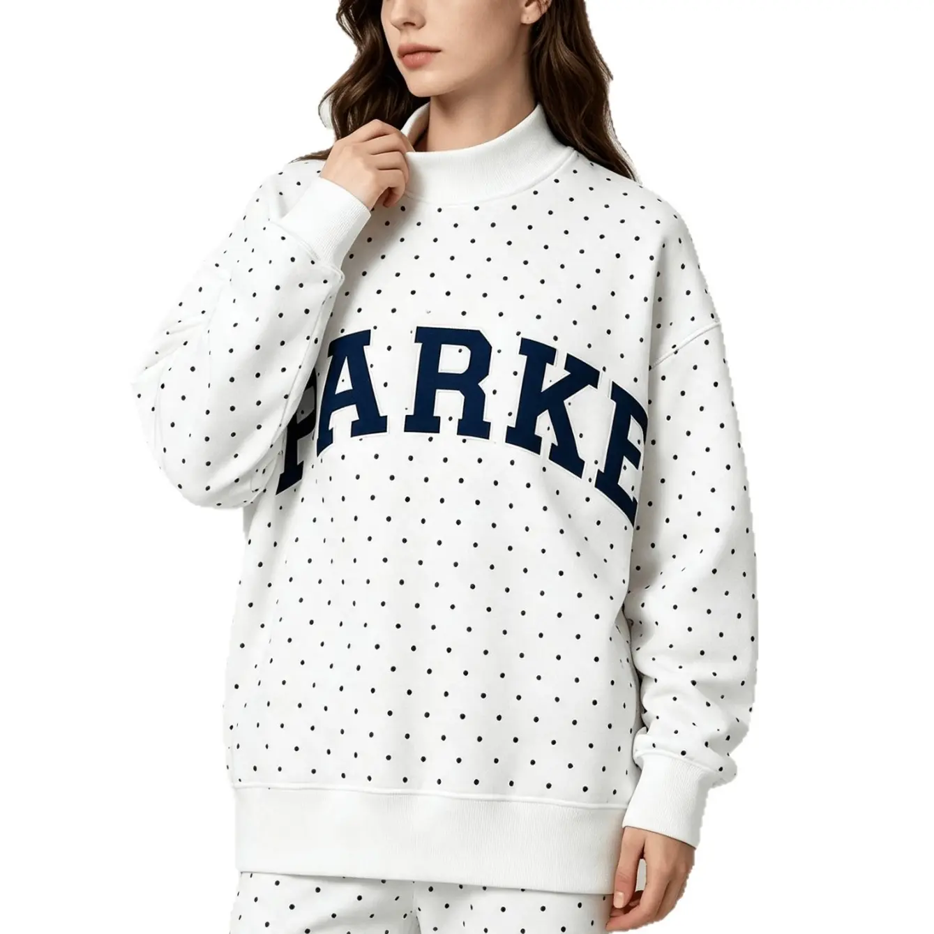 PARKE Women’s Embroidered Crew Neck Sweatshirt, Loose Fit Long Sleeve Pullover Top, Casual Warm Workout Sweatshirt for Daily Wear