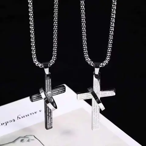 Spanish Scripture Cross Necklace Prayer and Faith Design Accessory Gift for Women and Men（Collar con cruz y versículo bíblico en español, diseño de oración y fe. Accesorio de regalo para mujeres y hombres.）