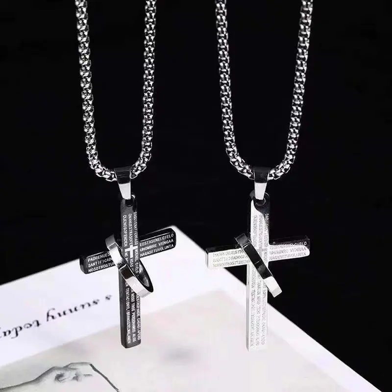 Spanish Scripture Cross Necklace Prayer and Faith Design Accessory Gift for Women and Men（Collar con cruz y versículo bíblico en español, diseño de oración y fe. Accesorio de regalo para mujeres y hombres.）