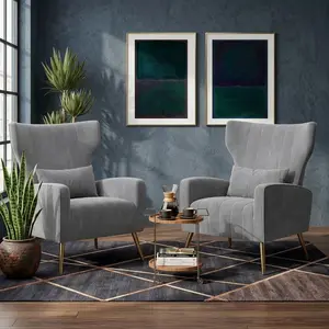 Mid Century Modern Velvet Accent Chair, Upholstered Reading Armchair with Metal Legs, Spring Support Comfy Lounge Chair, Single Sofa Side Chair for Living Room Bedroom Guest Room