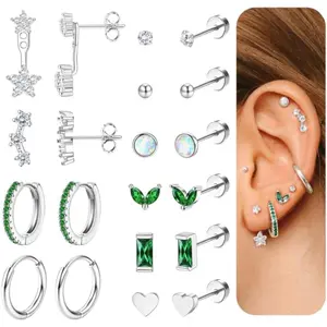 ZELORES 20-Piece 304 Surgical Steel Ear Studs Set, 20G 14K Gold Plated Flat Screw Back Non-Tarnish Earrings, Hypoallergenic Heart Shaped Earring Stacking Set for Women, Christmas Gift Accessories, Heart Shaped Earrings, 20-Pieces