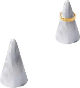 Marble Ring Holder Tower Ceramic Cone Stand for Jewelry & Wedding Rings 2-Pack Elegant Marble Design