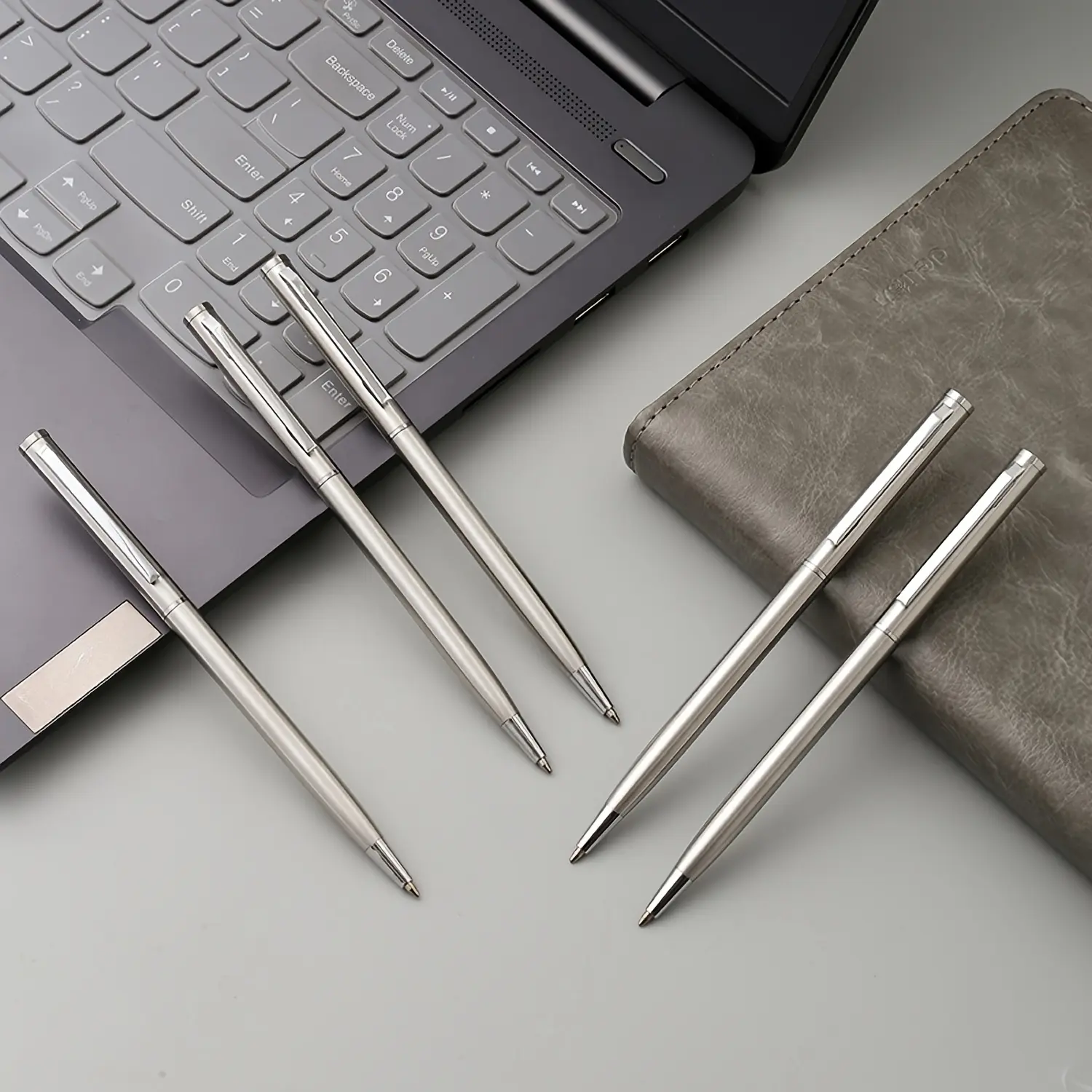 5Pcs Elegant Silver Stainless Steel Ballpoint Pens - Durable, Medium Nib, Twist Action, Smooth Writing, Suitable for Adults Over 14 Years Old | Perfect Choice for Office and Gift Packaging Ballpoint Pen Kit Set