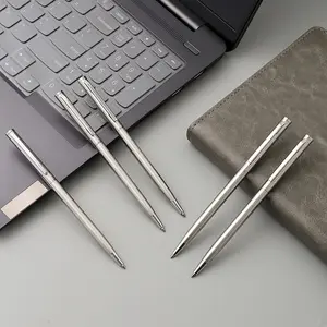 5Pcs Elegant Silver Stainless Steel Ballpoint Pens - Durable, Medium Nib, Twist Action, Smooth Writing, Suitable for Adults Over 14 Years Old | Perfect Choice for Office and Gift Packaging Ballpoint Pen Set