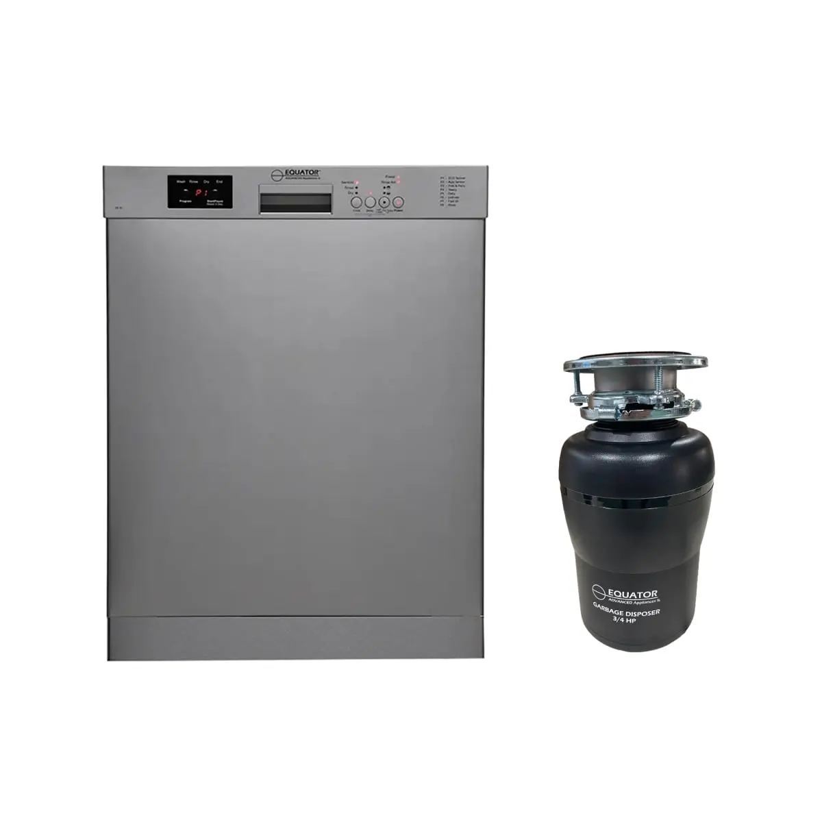 360 Stand 24 In Full-Size Stainless Steel Dishwasher (Model SB 82) with 14 Place Settings, 3/4 HP Garbage Disposer (Model GD 075), 110V Plug, 51dB Quiet Op, Germ-Free Wash, Energy Star Certified, ADA Compliant