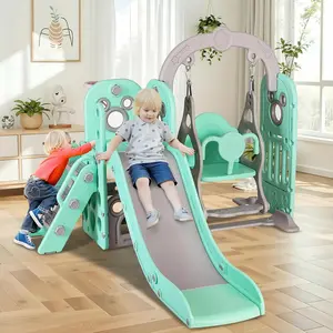 Arlopu Slide and Swing Set, Kids Slide with Climber, Storage Space, Basketball Hoop, Ball, Reinforced Suction Cup, Indoor Outdoor Playground, Suitable, For Boys Girls Birthday Christmas Gift