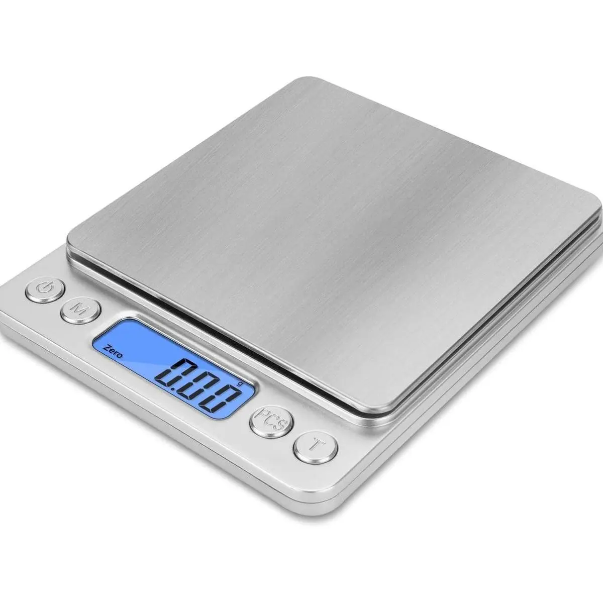 Small Digital Scale,3kg/0.1g,Kitchen Scale,Food Scale,with Blue Backlit LCD Display, 6 Units, Auto Off, Tare, PCS Function, Stainless Steel, Battery Included Portable