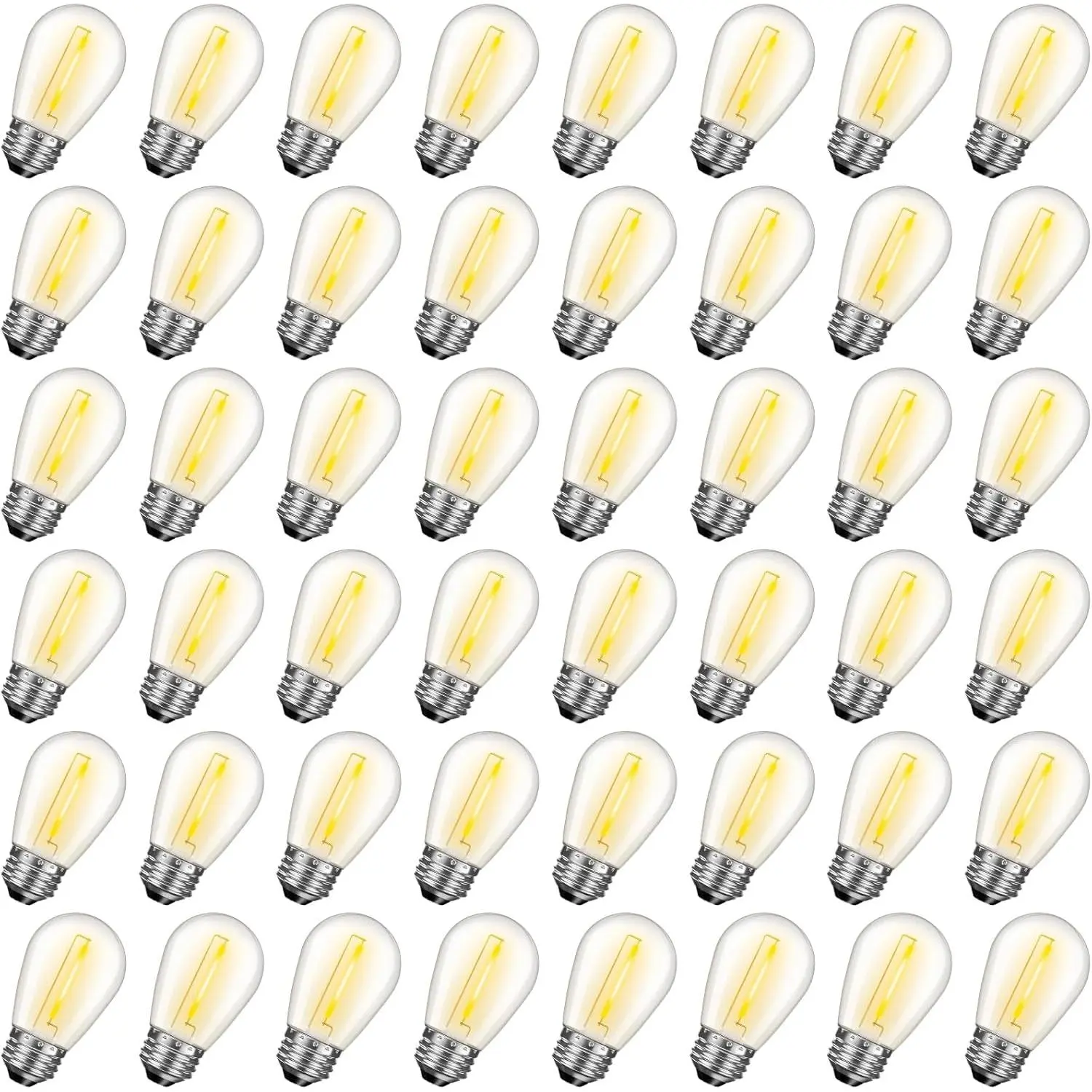 48-Pack Shatterproof Plastic E26 Regular Medium Screw Base Replacement Light Bulbs, 1W Waterproof Outdoor Warm White Bulbs for Patio, Energy-Efficient, Eye-Friendly, Long-Lasting
