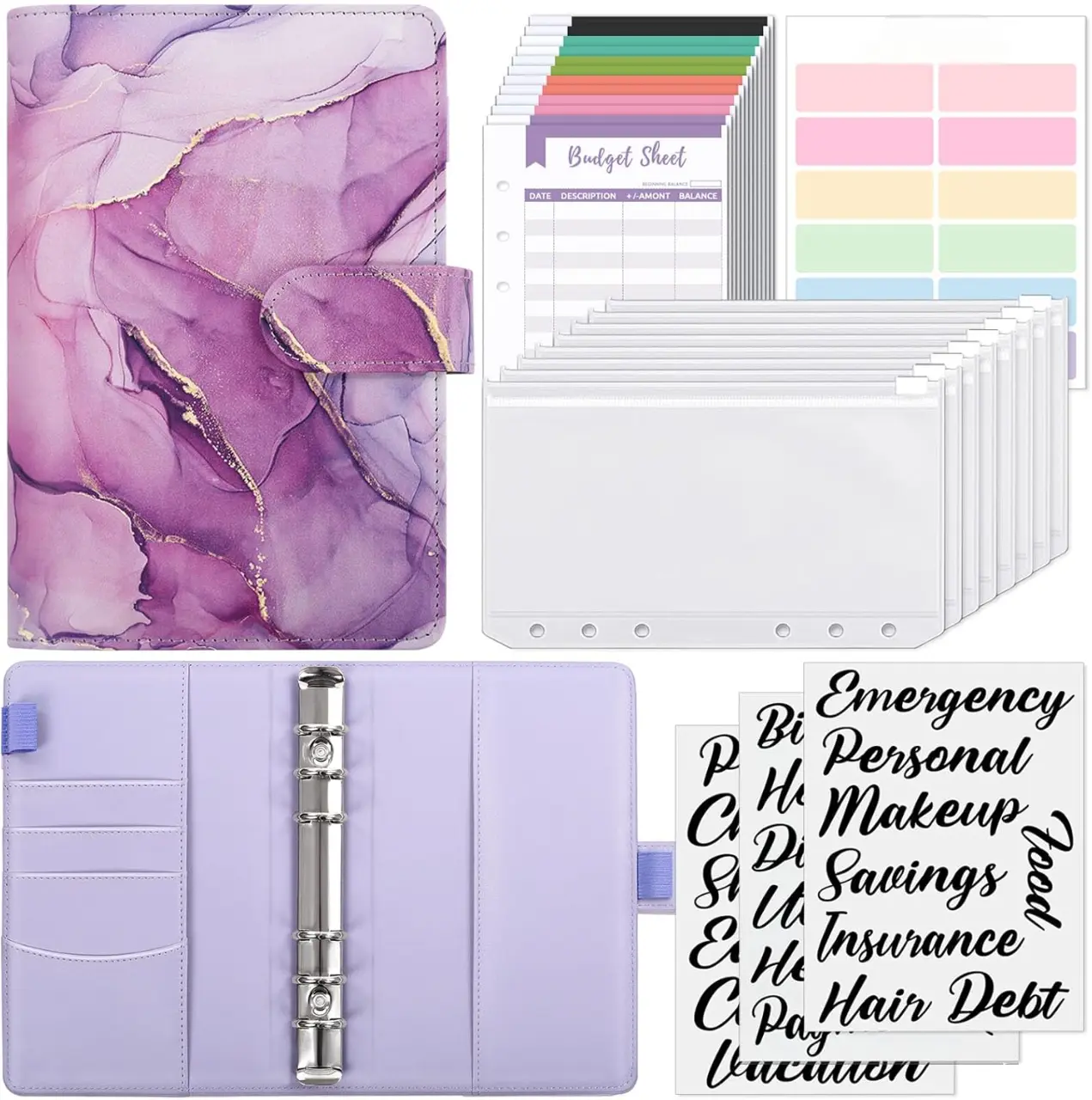 Budget Binder Money Saving Binders with Zipper Envelopes, Cash Envelopes and Expense Budgets Sheets for Budgeting Savings