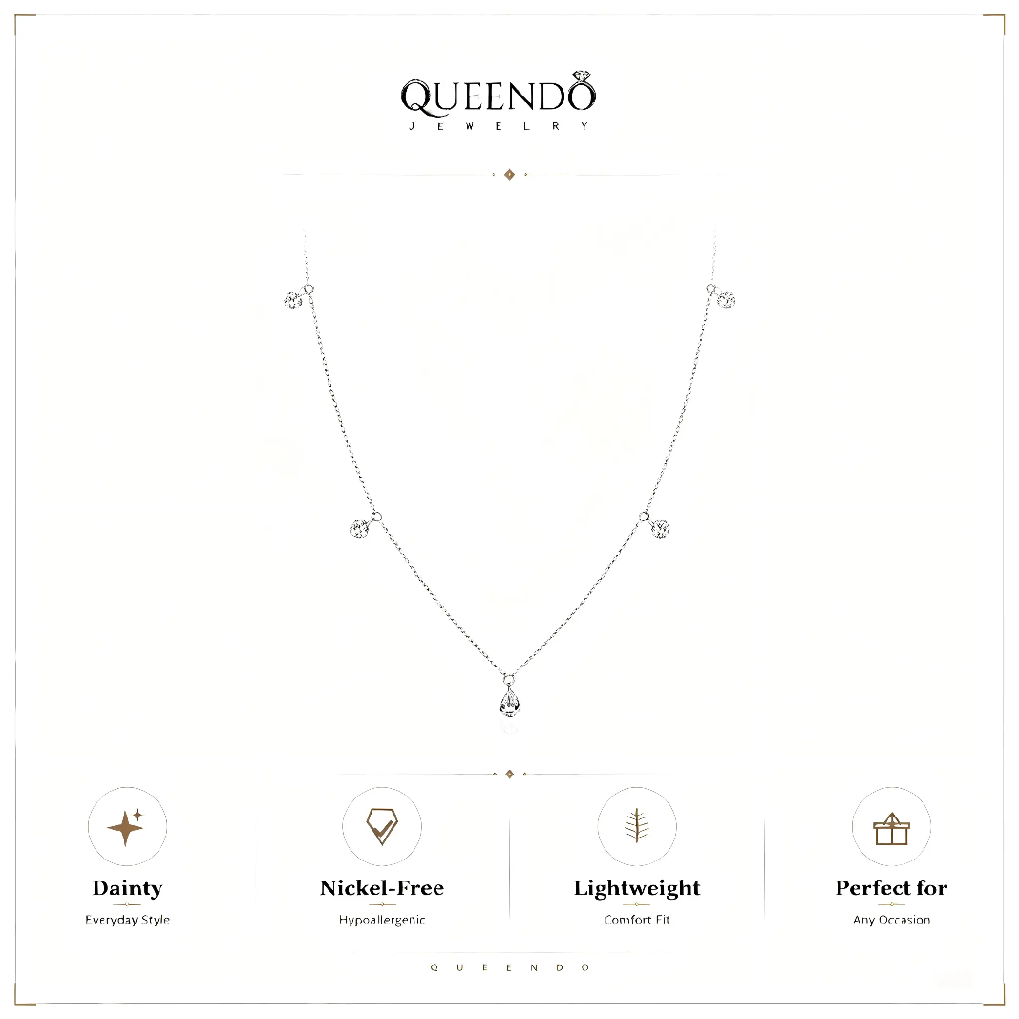 QUEENDO S925 Silver Teardrop Charm Necklace, Dainty Floating Stones Pendant, Pear-Cut Drop Choker, Adjustable Link Chain, Minimalist Women's Neck Jewelry, Elegant Daily-Party Gift, Unisex
