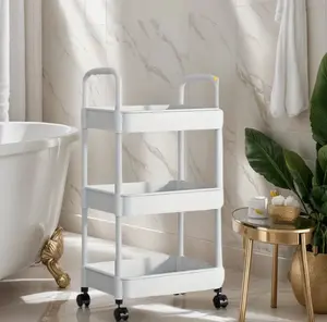 3-Tier Small Rolling Storage Cart Multi Purpose Utility Organizer White PVC
