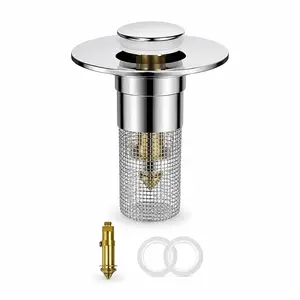 Stainless Steel Pop-Up Bathtub Drain Stopper, Rust-Resistant Tub Drain Plug with Brass Core and Mesh Strainer for Bathroom Drain Cover