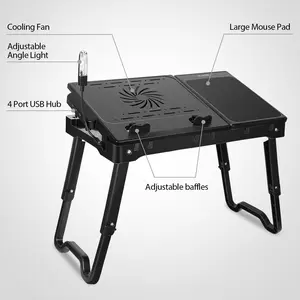 Portable Foldable Laptop Bed Desk with Cooling Fan and LED Light