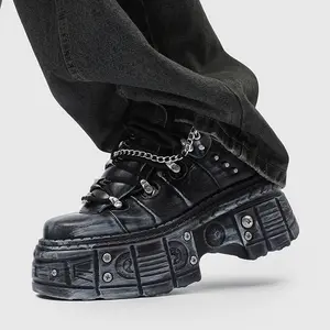 Men's Designer Platform Shoes Vintage Punk Gothic Silhouette Flattering 2026 New with Chain Detail & Metallic Accents for Bold Style - Boy, Footwear