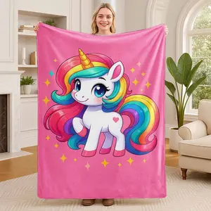 Rainbow Unicorn Flannel Blanket, Cute Cartoon Unicorn Character Print, Soft Cozy Lightweight, Warm Durable, Perfect for Sofa Couch Bed Living Room Bedroom Office Travel Camping, Birthday Gift, Valentine's Day Present, Mother's Day Idea tiktokshopspringglo